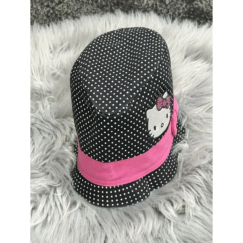 Girls Hello Kitty Black and White‎ Polka Dot Fedora Hat new without tags